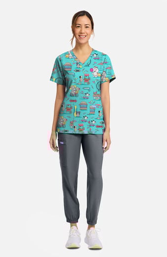 Women's Vintage Boardwalk Print Scrub Top Women's Vintage Boardwalk Print Scrub Top