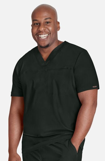 Men's Mesh Panel Chest Pocket V-Neck Scrub Top Men's Mesh Panel Chest Pocket V-Neck Scrub Top