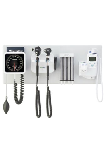 777 Wall System with PanOptic Plus LED Ophthalmoscope, MacroView Plus LED Otoscope for iExaminer, Bp Aneroid, Ear Specula Dispenser and SureTemp Plus Thermometer
