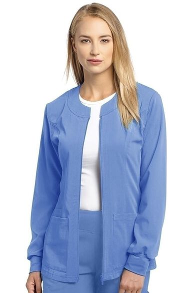 Clearance Women's Jewel Neck Zip Front Scrub Jacket, , large