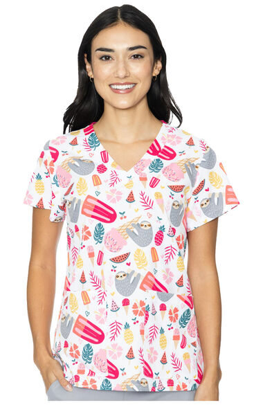 Women's Vicky Sloth Party Print Scrub Top, , large