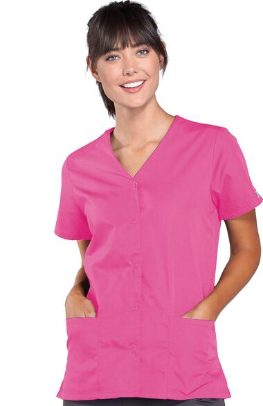 Women's Snap Front 2-Pocket Solid Scrub Top, , large