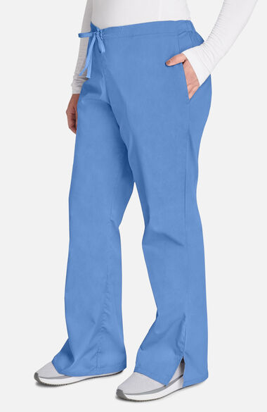 Women's Snap Front 2-Pocket Solid Scrub Top & Natural Rise Flare Leg Scrub Pant Set, , large