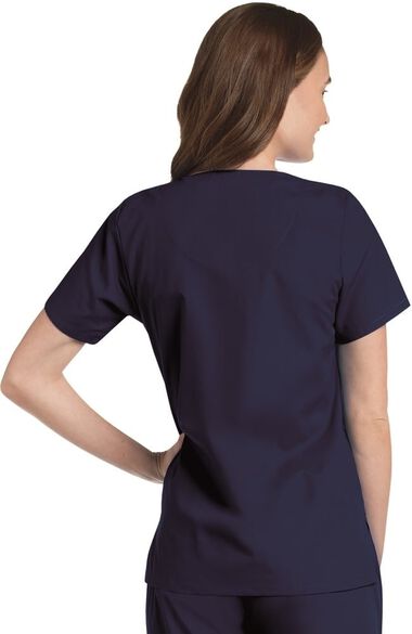 Women's Snap Front 4-Pocket V-Neck Solid Scrub Top, , large