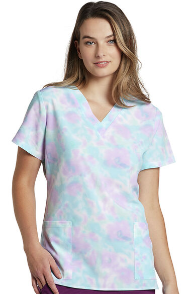 Women's New Tie Dye Print Scrub Top, , large