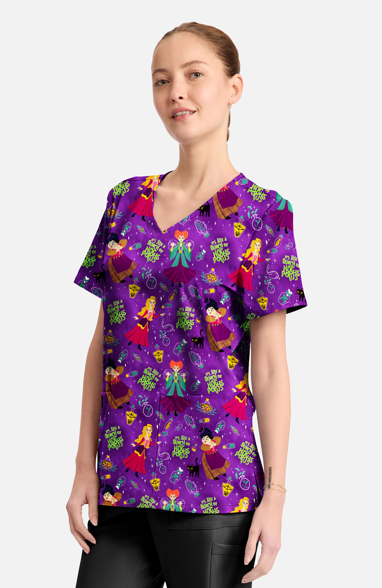 Women's Bunch Of Hocus Pocus Print Scrub Top, , large