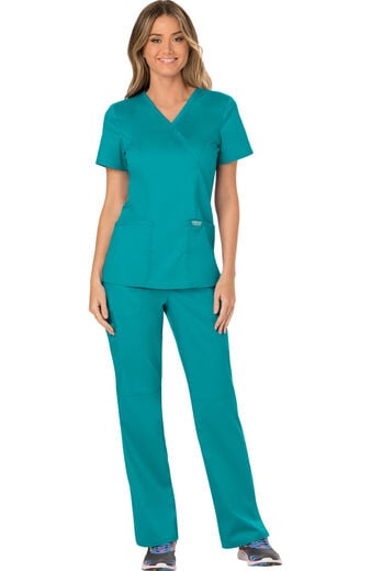 Women's Scrub Set: Shaped 3-Pocket Mock Wrap Top & Elastic Waist Cargo Pocket Pant Women's Scrub Set: Shaped 3-Pocket Mock Wrap Top & Elastic Waist Cargo Pocket Pant