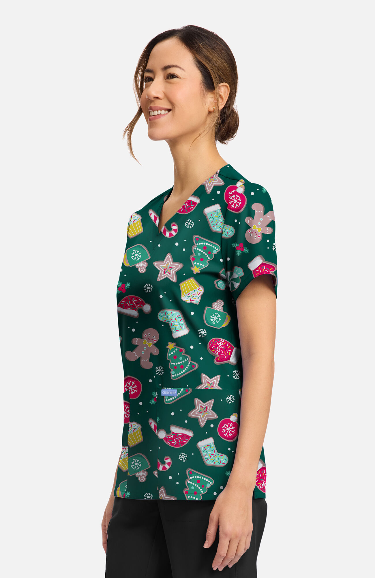 Women's Waiting For Santa Print Scrub Top, , large