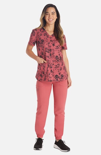 Women's Grunge N Roses Print Scrub Top Women's Grunge N Roses Print Scrub Top