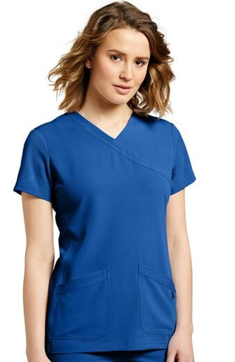 Clearance Women's Mock Wrap Stretch Panel Solid Scrub Top