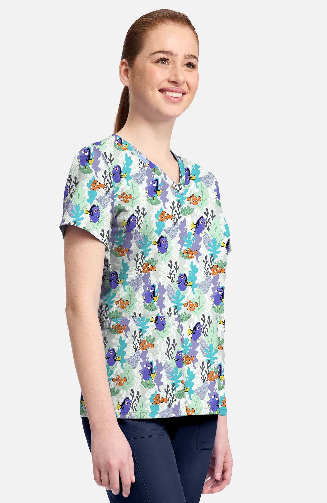 Women's Nemo And Dory Print Scrub Top, , large