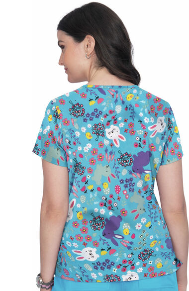 Clearance Women's Leslie Chicks And Bunnies Print Scrub Top, , large