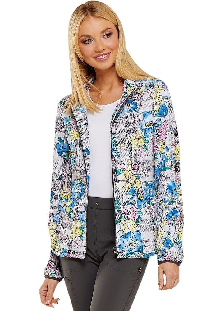 Clearance heartsoul Women s Zip Front Warm Up Plaid Print Scrub