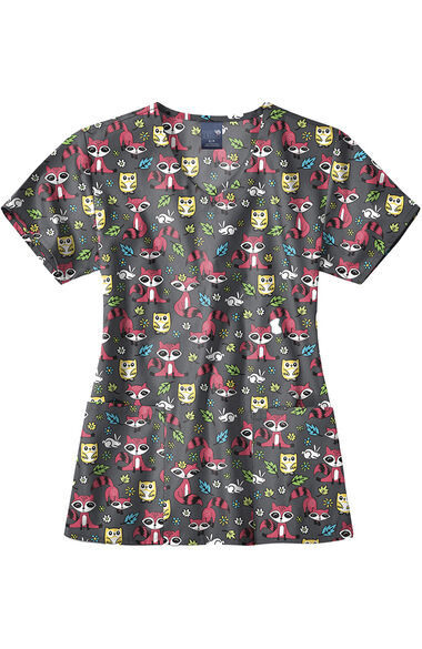 Clearance Women's Curious Critters Print Scrub Top, , large