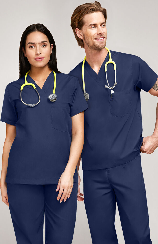 Navy blue scrub jacket top