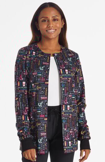 Women's Snap Front Nurse Power Print Scrub Jacket Women's Snap Front Nurse Power Print Scrub Jacket