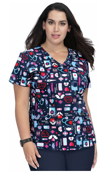 Women's Leslie Nurse Life Print Scrub Top, , large