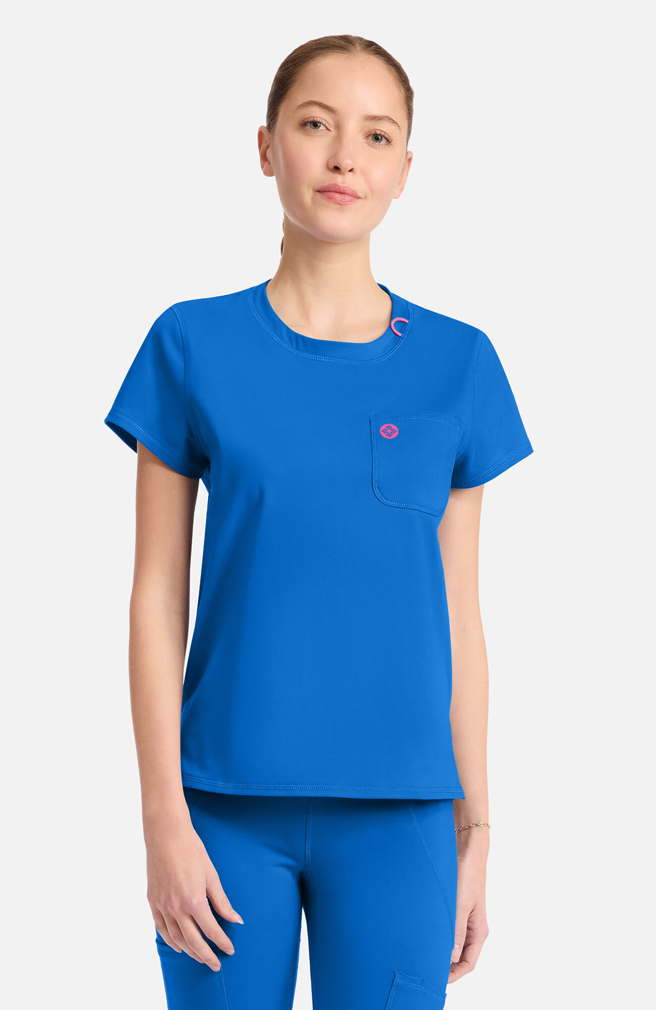 Women's Knit 2-Pocket Crew Neck Scrub Top