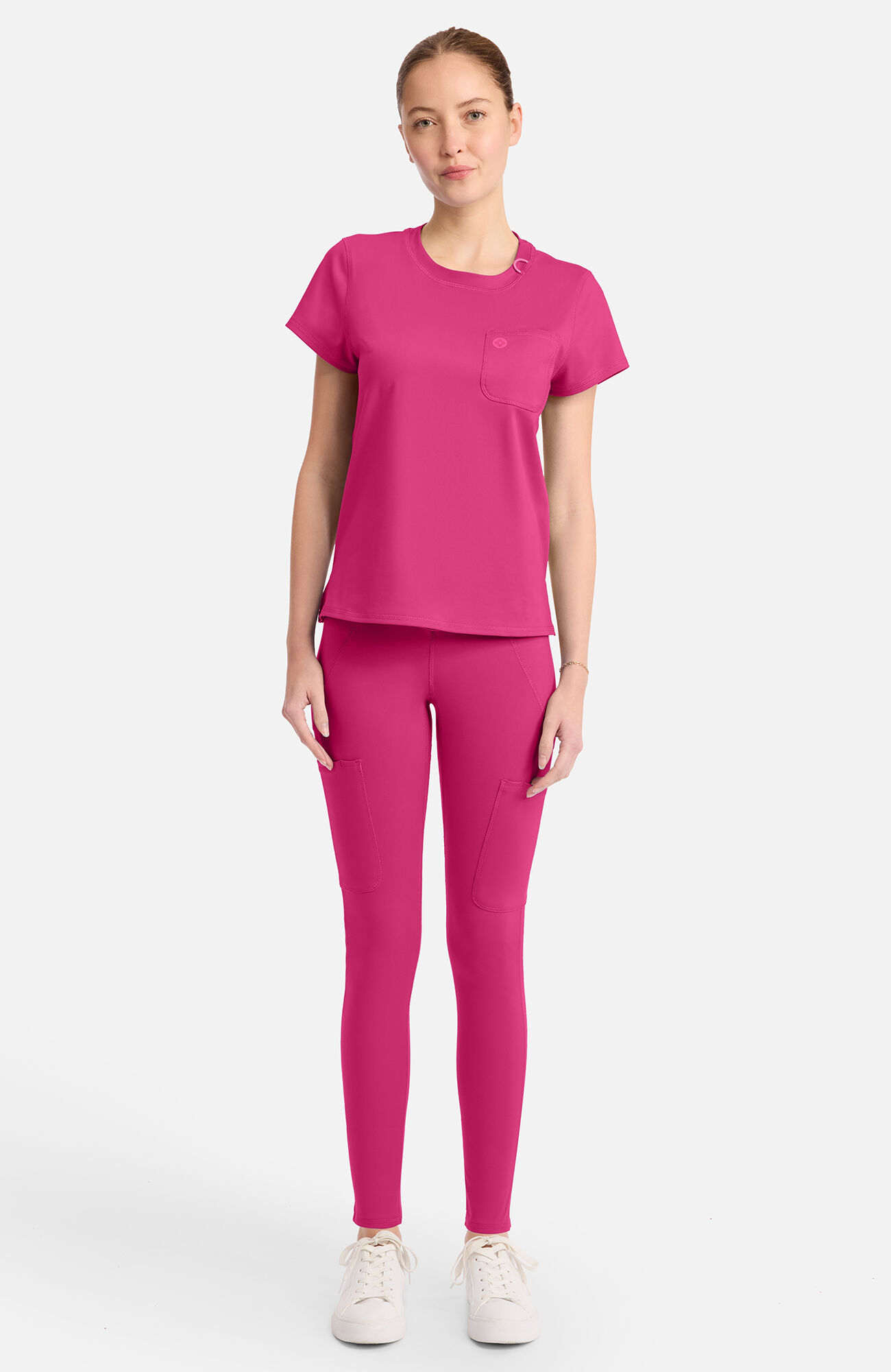 Women's Knit 2-Pocket Crew Neck Scrub Top