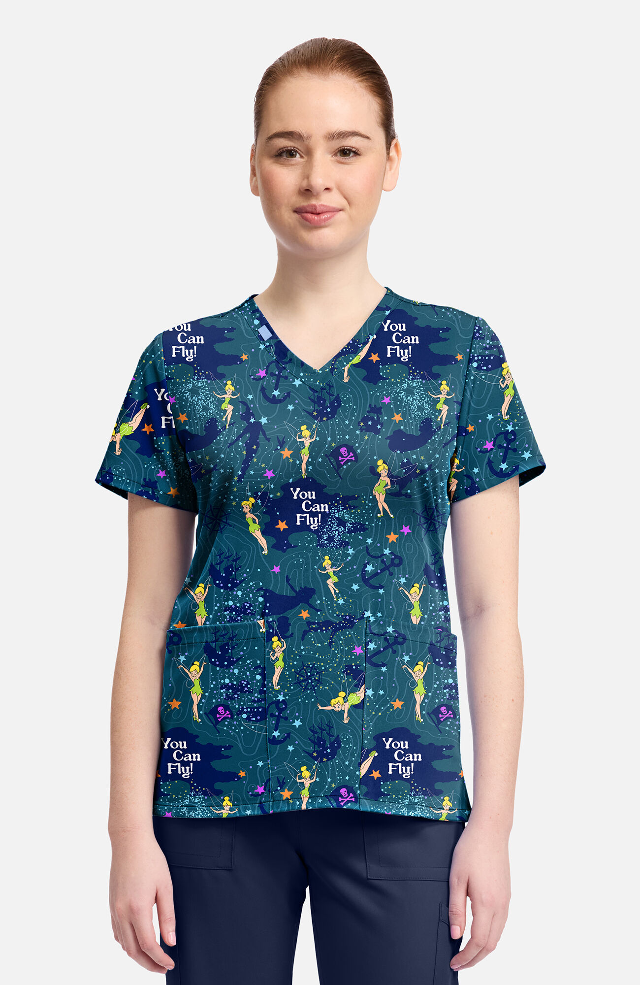 Women's Tinker Bell Flight Print Scrub Top, , large