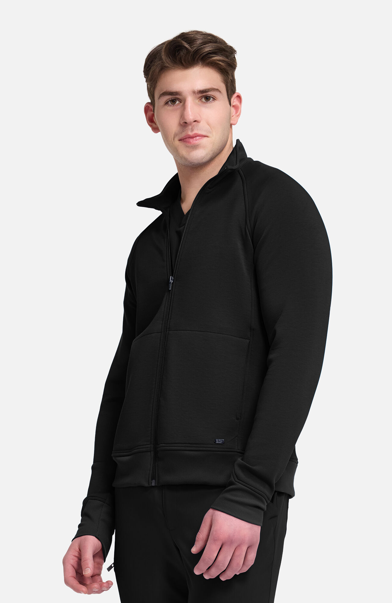 Men's Zip Front Raglan Knit Scrub Jacket, BLA Black | black, large