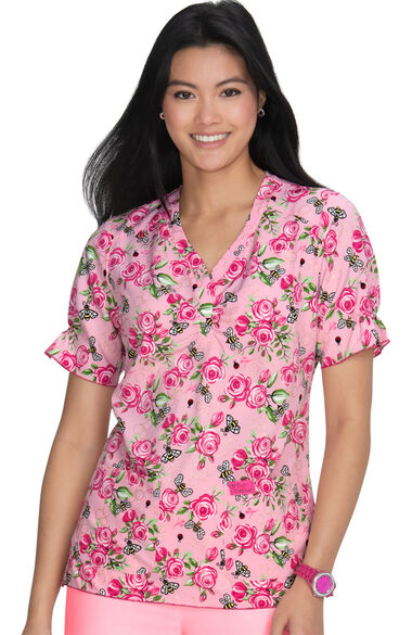 Clearance Women's Canola Sweet and Bumble Print Scrub Top, , large