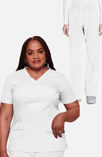 Women's Scrub Set: Mock Wrap Top & Elastic Waist Pant Women's Scrub Set: Mock Wrap Top & Elastic Waist Pant