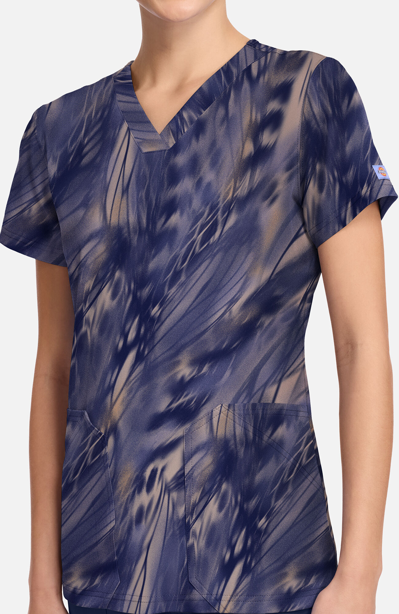 Women's Watercolor Feather Print Scrub Top, , large