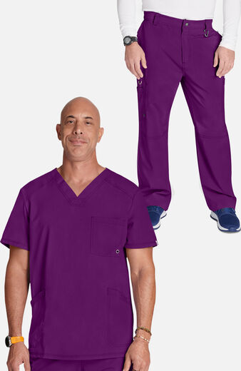 Men's Scrub Set: Stretch V-Neck Top & Zip Fly 6-Pocket Cargo Pant Men's Scrub Set: Stretch V-Neck Top & Zip Fly 6-Pocket Cargo Pant