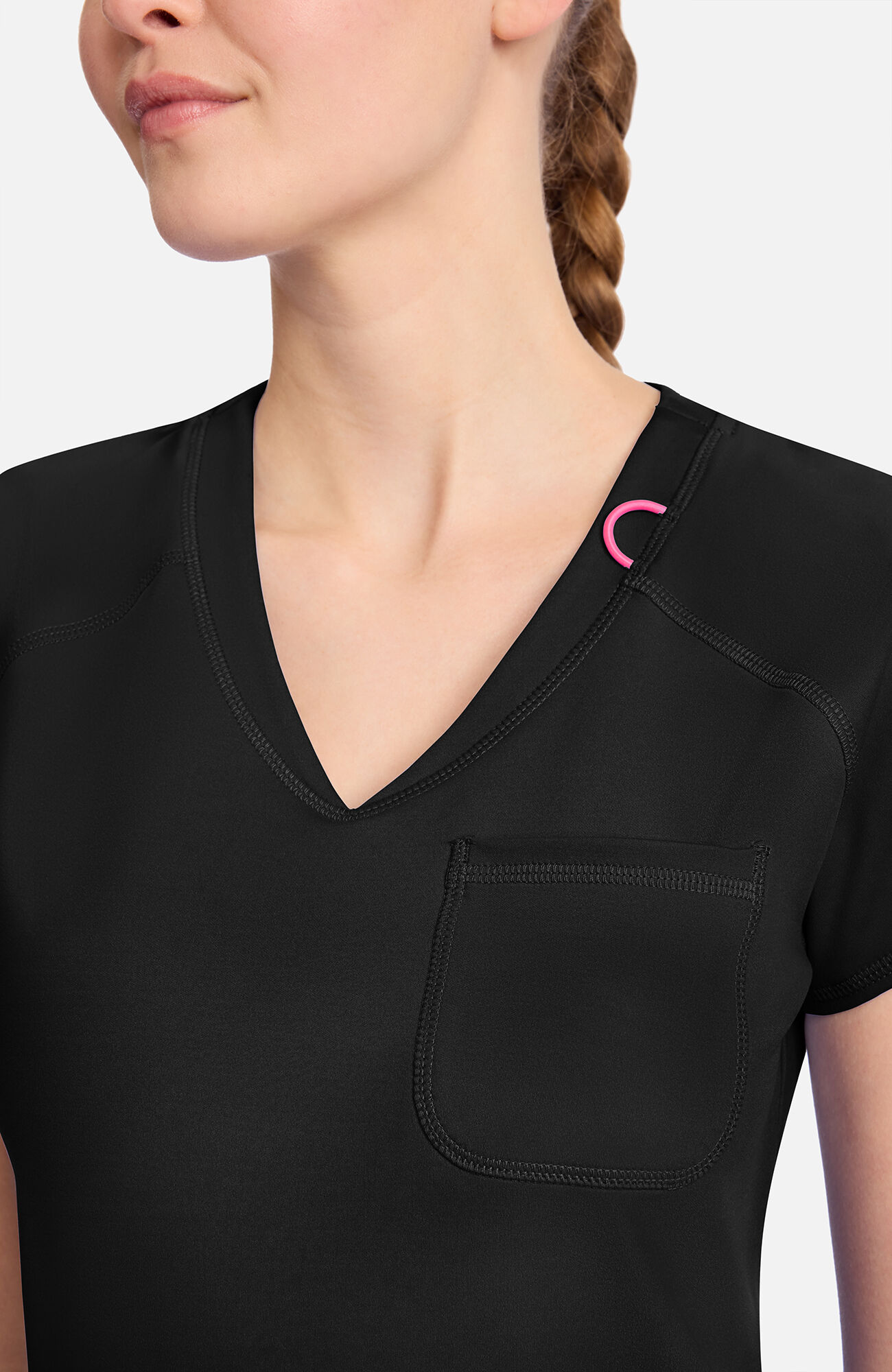 Women's Knit Raglan V-Neck Scrub Top, BLK Black | black, large