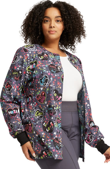 Women's Snap Front Work Of Heart Print Jacket, , large