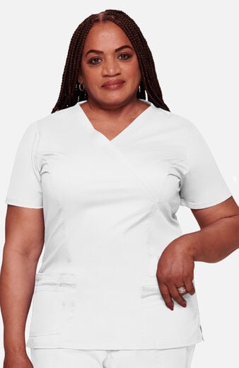 Women's Mock Wrap Princess Seam Solid Scrub Top Women's Mock Wrap Princess Seam Solid Scrub Top