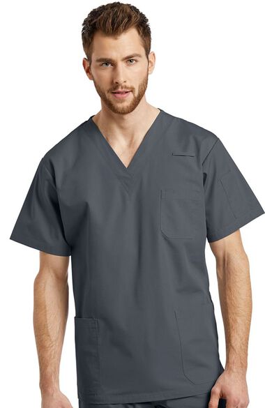 Clearance Unisex V-Neck Solid Scrub Top, , large