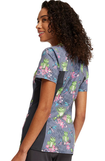 Clearance Women's Knit Panel Toad-ally Floral Friends Print Scrub Top