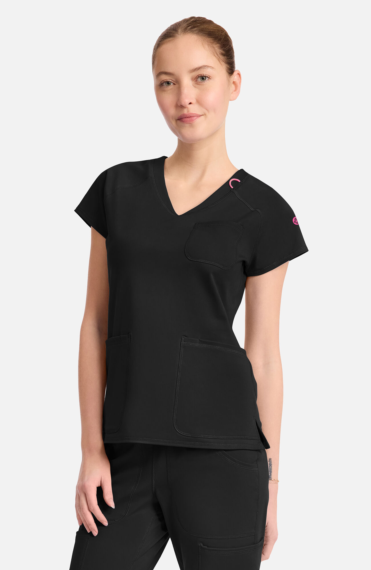 Women's Knit Raglan V-Neck Scrub Top, BLK Black | black, large