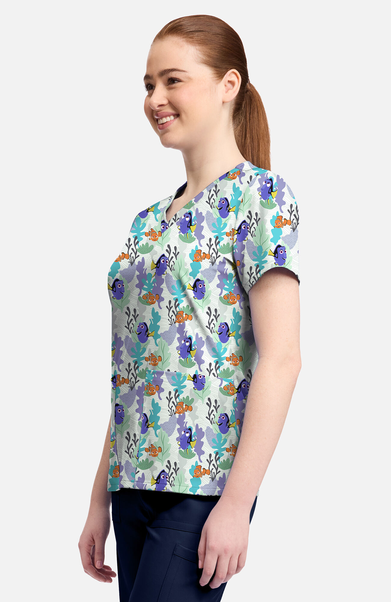 Women's Nemo And Dory Print Scrub Top, , large