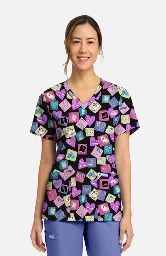 Women's V-Neck Health-Abet Print Scrub Top Women's V-Neck Health-Abet Print Scrub Top