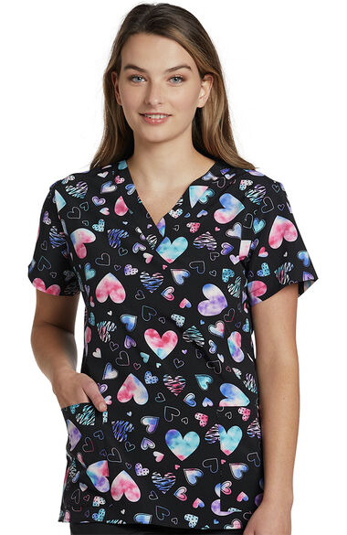 Women's Heart Mix Print Scrub Top, , large