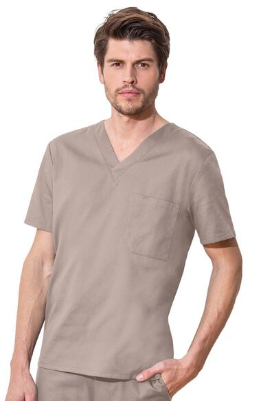 Clearance Unisex Chest Pocket V-Neck Solid Scrub Top, , large