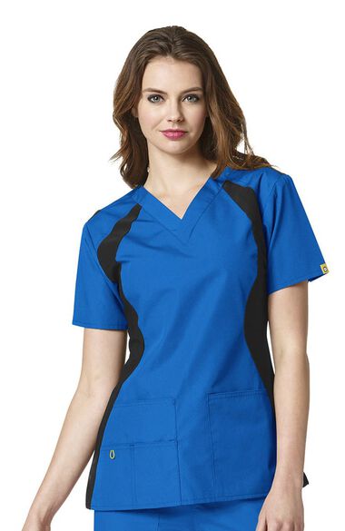 Clearance Women's Lima Knit Panel Solid Scrub Top, , large