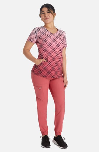 Women's Plaid Dip Dye Print Scrub Top Women's Plaid Dip Dye Print Scrub Top