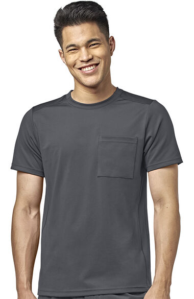 Clearance Men's Moto Knit Crew Neck Solid Scrub Top, , large