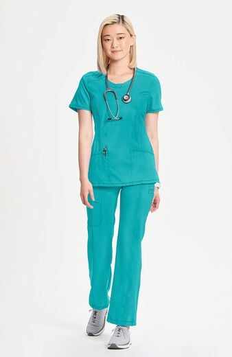 Women's Split Round Neck Solid Scrub Top Women's Split Round Neck Solid Scrub Top