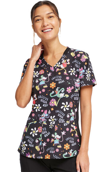 Clearance Women's Positive Vibes Print Scrub Top, , large