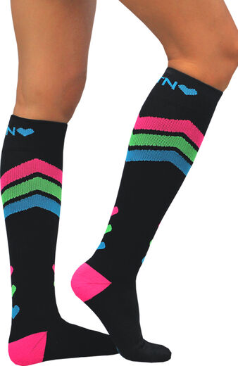 About The Nurse Women's Knee High 20-30 MmHg Black Hearts Print Compression Sock