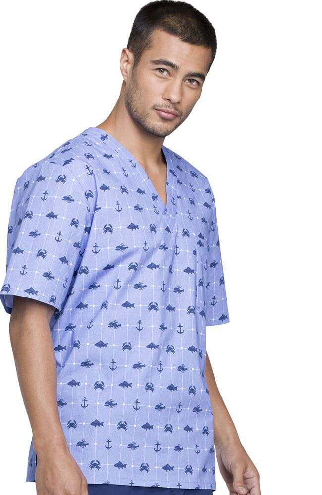 Mens printed scrub tops cheap