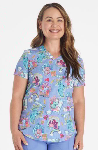 Women's Tuckable Awesome Axolotls Print Scrub Top Women's Tuckable Awesome Axolotls Print Scrub Top