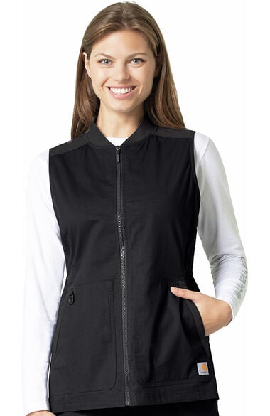 Clearance Women's Zip Front Utility Solid Scrub Vest, , large