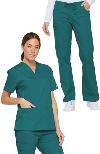 Women's Scrub Set: Core 3-Pocket V-Neck Top & Mid Rise Drawstring Cargo Pant Women's Scrub Set: Core 3-Pocket V-Neck Top & Mid Rise Drawstring Cargo Pant