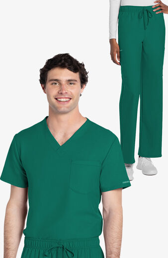 Unisex Scrub Set: Tuck-In 1-Pocket V-Neck Top & 3-Pocket Straight Leg Drawstring Pant Unisex Scrub Set: Tuck-In 1-Pocket V-Neck Top & 3-Pocket Straight Leg Drawstring Pant